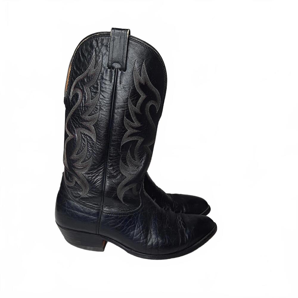 VTG Nocona Black Leather Cowboy Boots Size 9.5 EE